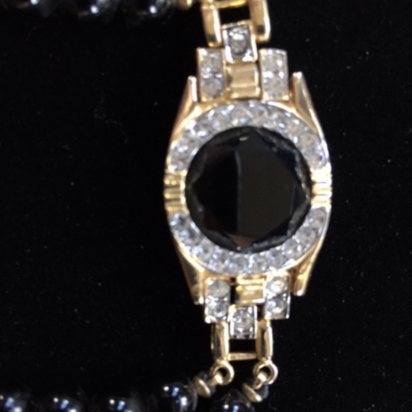 VINTAGE ELEGANT BLACK ONYX W/ Art Deco CLASP MINT - Picture 4 of 5